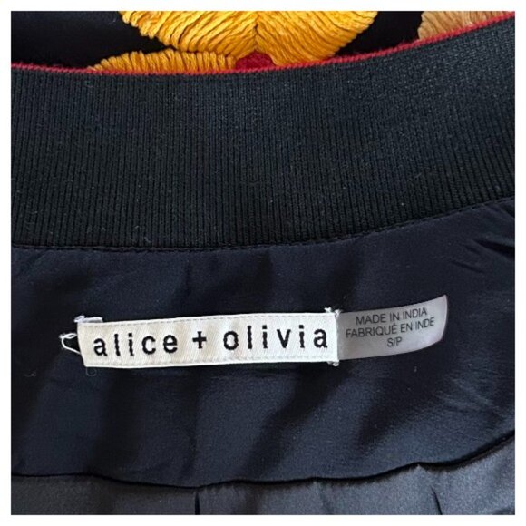 Alice + Olivia Silk Floral Embroidered Bomber Jacket Black Statement S - Picture 10 of 11